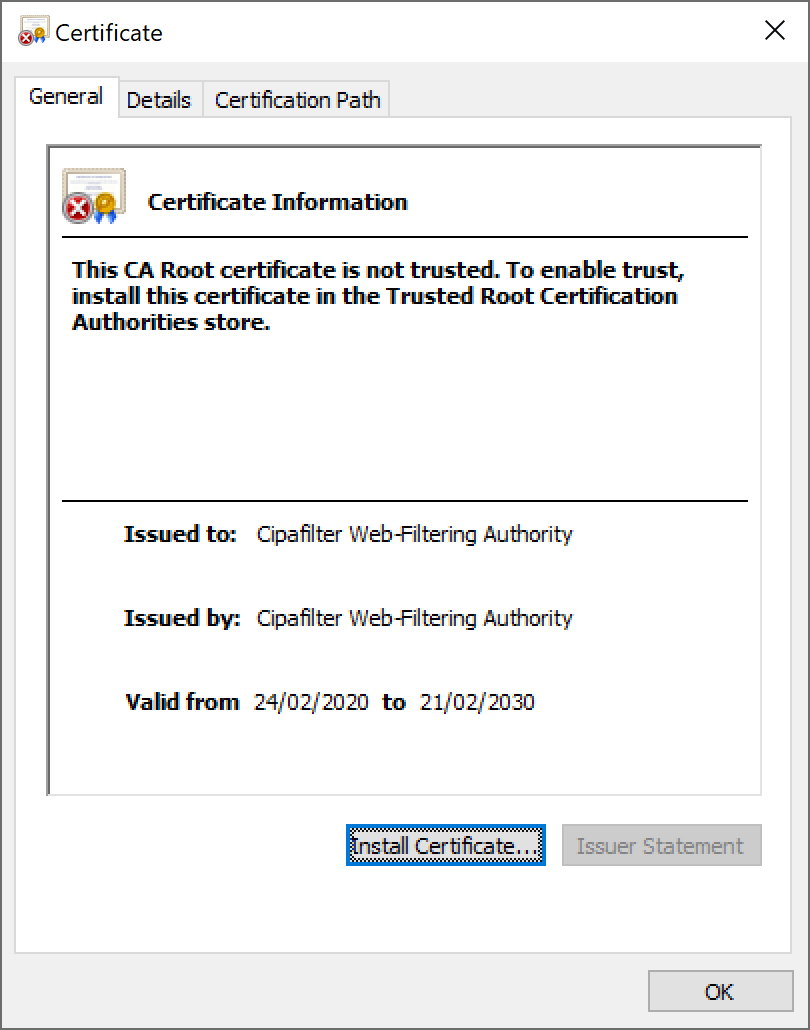 Windows Certificate dialog